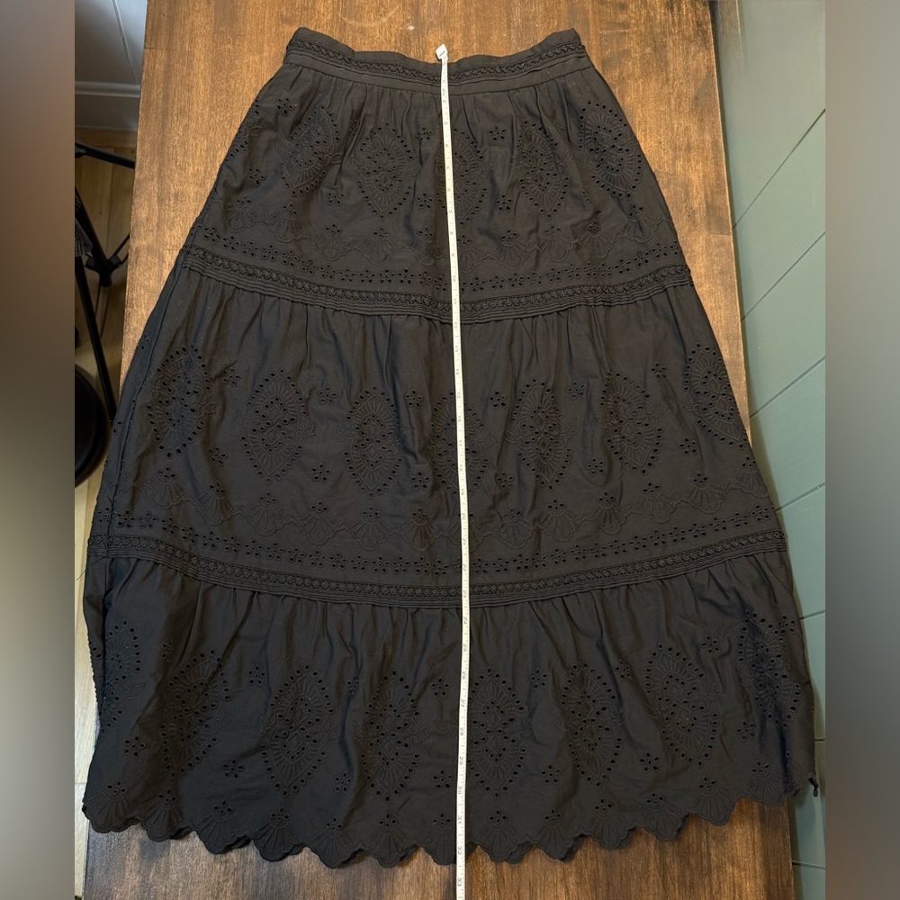 Jason Wu Black Eyelet Midi Skirt Tiered Embroidered Cotton Boho Romantic Size S - Picture 6 of 9